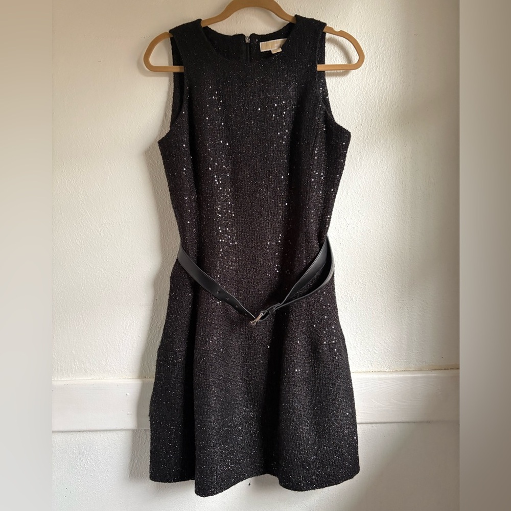 Michael Michael Kors Sequin Tweed Fit & Flare Dress — Size 8